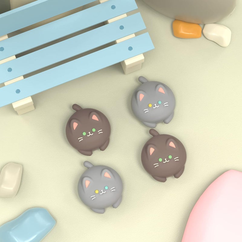 playvital Joystick Caps for Nintendo Switch, Thumbstick Grips for Switch Lite, Analog Cover for OLED Joycon Thumb Grip Caps - Cutie Kitty Fleeting Gray & Dark Brown - Image 2